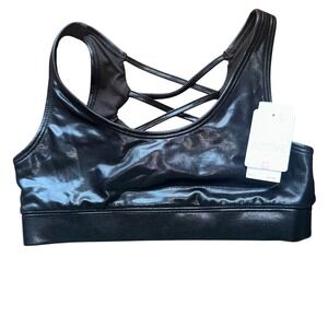 Active Girls Black Criss Cross Back Shiny Athletic Sports Bra‎ Size 30 NWT